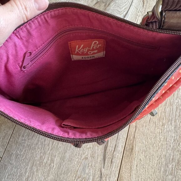 Vintage Fossil Key-Per Coated Leather Orange Tan Star Polka Dot Crossbody Bag - Picture 8 of 14